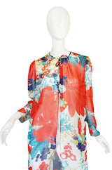1970s Floral and Crane Chiffon Hanae Mori Jacket
