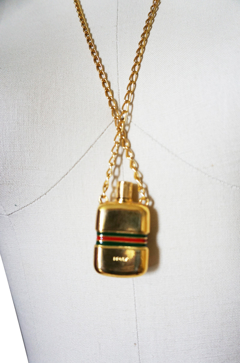1960s Gucci Gold Plated Perfume Bottle Necklace