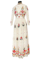 Exceptional 1960s Hand Sequinned Indian Silk Gauze Dress w Matching Veil or Shaw