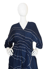 1960s Marimekko Deep Blue & White Print Caftan Dress
