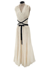 Spring 2012 Christian Dior Runway Ivory Silk Chiffon Dress w Black Beaded Bow Detail