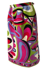 1960s Emilio Pucci Swirling Pink & Lavender Print Cotton Velvet Skirt