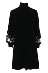 1960s Miss Dior Velvet Dress w Silver Sequin & Paillette Embellished Sleeves