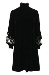 1960s Miss Dior Velvet Dress w Silver Sequin & Paillette Embellished Sleeves