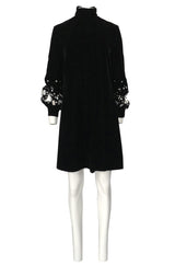 1960s Miss Dior Velvet Dress w Silver Sequin & Paillette Embellished Sleeves