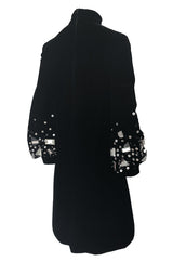 1960s Miss Dior Velvet Dress w Silver Sequin & Paillette Embellished Sleeves