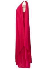 c.1978 Halston One Shoulder Draped Pink Nylon Jersey Full Length Maxi Dress