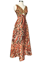 1968 Malcolm Starr Ad Campaign Silk Dress w Front Cut Out, Sequins & Beads