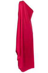 c.1978 Halston One Shoulder Draped Pink Nylon Jersey Full Length Maxi Dress