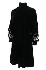 1960s Miss Dior Velvet Dress w Silver Sequin & Paillette Embellished Sleeves