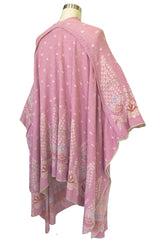 1970s Bill Gibb Patterned Knit Soft Pink Front Tie Poncho Cape Coat