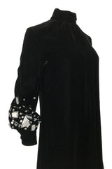 1960s Miss Dior Velvet Dress w Silver Sequin & Paillette Embellished Sleeves