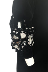 1960s Miss Dior Velvet Dress w Silver Sequin & Paillette Embellished Sleeves