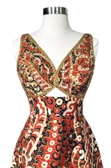 1968 Malcolm Starr Ad Campaign Silk Dress w Front Cut Out, Sequins & Beads
