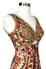 1968 Malcolm Starr Ad Campaign Silk Dress w Front Cut Out, Sequins & Beads