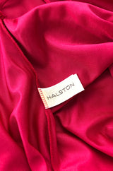 c.1978 Halston One Shoulder Draped Pink Nylon Jersey Full Length Maxi Dress