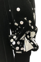 1960s Miss Dior Velvet Dress w Silver Sequin & Paillette Embellished Sleeves