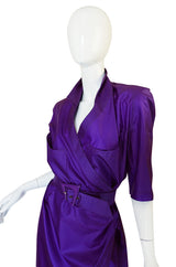 1980s Purple Parachute Silk Thierry Mugler Wrap Dress