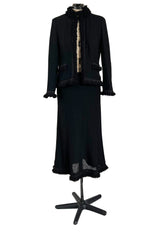 Cruise 2003 Chanel by Karl Lagerfeld Black Boucle Suit w Loop Wool Edging