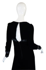 Late 1960s Miss Dior Velvet Midi Dress w Large Bead and Cord Detailing
