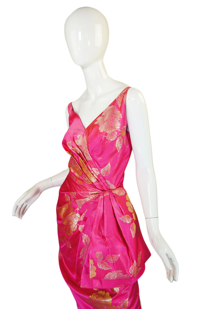 1950s Hulitar Attr Pink Silk Brocade Gown