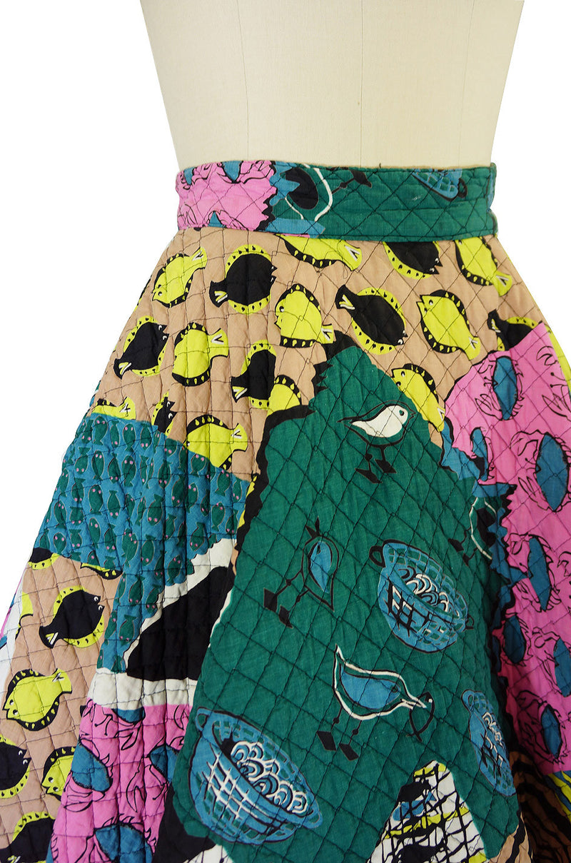 1950s Rare Quilted Fish Print Circle Skirt