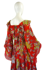 1960s Red Floral Print Jean Varon Caftan