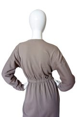 1970s Taupe Grey Plunge Halston Dress