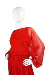 1970s Red Chiffon Victor Costa Maxi