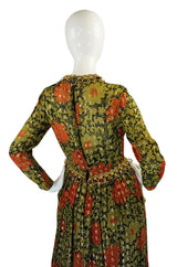 1970s Metal Ring Metallic Silk Maxi Dress
