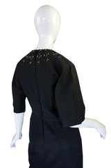 1950s Silk Beaded Cocktail Black Dress