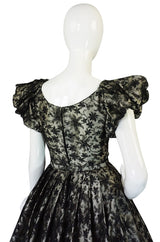 1950s Puff Sleeve Lace and Silk Cocktail Dress