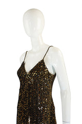 1970s Rare Biba Gold Sequin Maxi Dress