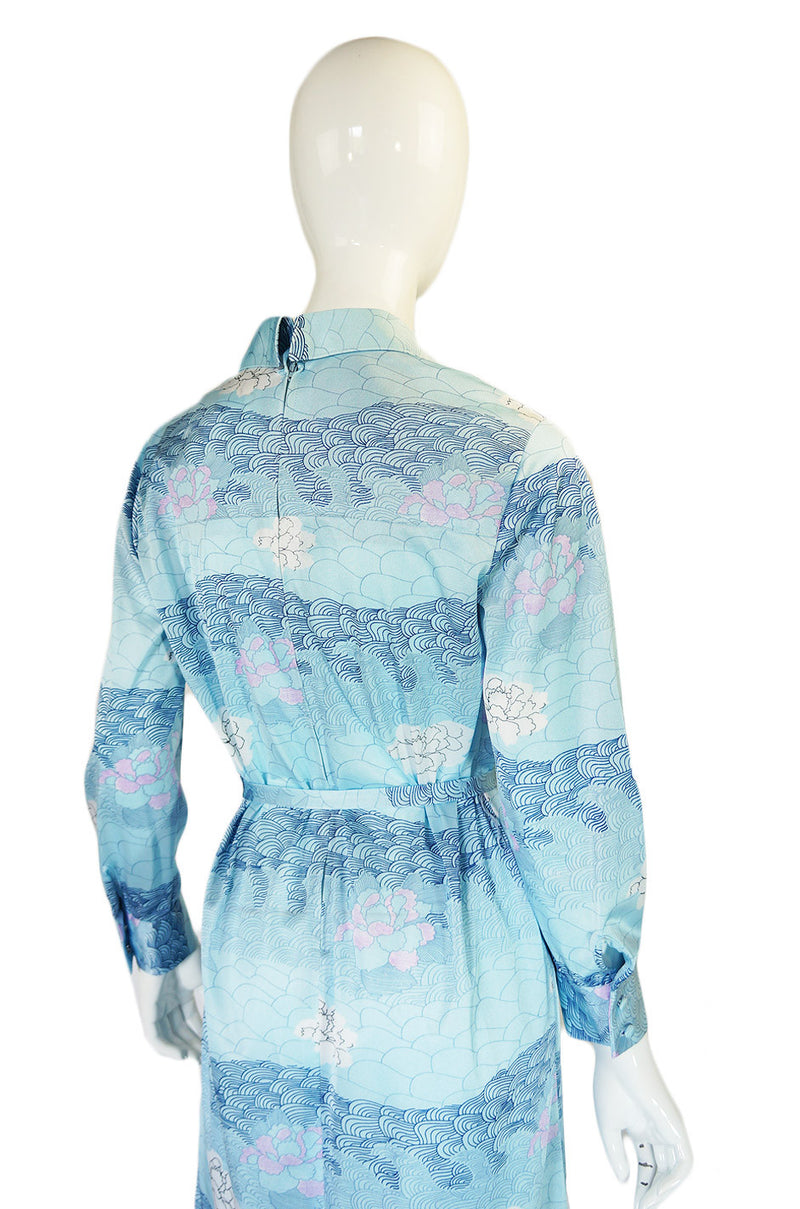 1970s Blue Print Lanvin Shirt Dress