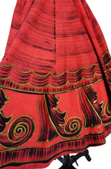 1950s Red & Gold Painted Mexican Skirt