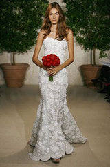 Spring 2008 Oscar De La Renta Embroidered Beaded Ribbon Work Floral Silk Organza Wedding Dress