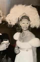 1964 Sarmi Ivory Knife Pleated Silk Chiffon Dress w Cream Mink Bodice & Silk Ribbon Detail