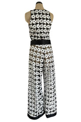 Spring 2015 Chanel by Karl Lagerfeld Black Net & White Sequin Flower Pant & Top Set