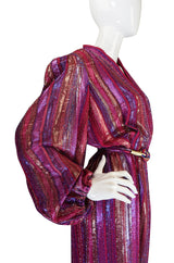 1970s Striped Metallic Victor Costa Wrapped Maxi Dress