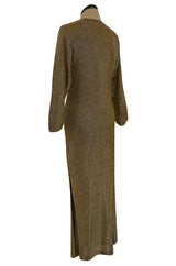 1980s Bill Blass Easy Fitting Gold Lurex Knit American Sportswear Chic Feeling Dress