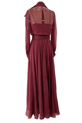 Beautiful 1974 Jean Louis Scherrer Haute Couture Hand Beaded & Applique Silk Chiffon Dress