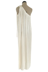 Fabulous 1970s Halston Ivory Pleated One Shoulder Lose & Easy to Wear Dress