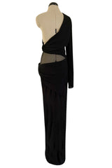 Spectacular Early 2000s John Anthony Couture Black Jersey & Mesh One Sleeve Dress