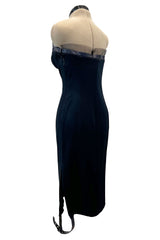 Sexy Spring 2001 Christian Dior by John Galliano Strapless Blue Dress w Leg Garter Strap