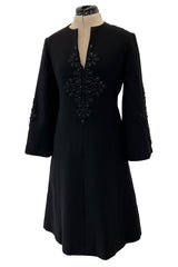 Gorgeous 1960s Alberto Fabiani Roma Black Dress w Elaborate Beaded Cord Detail