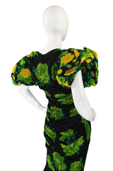 1970s Couture Galanos Dramatic Silk Gown