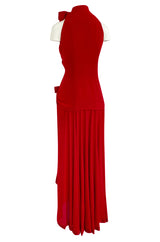 Documented Spring 1987 Valentino Haute Couture Red Silk Crepe Dress w Bow Details