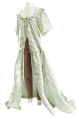 Spring 1999 Oscar De La Renta Pale Green Striped Silk Taffeta Billowing Over Dress & Pant Set