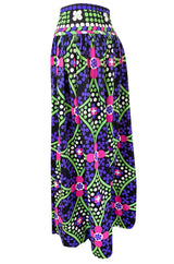 c.1974 Lanvin Bright Purple & Green Printed Jersey Full Length Maxi Skirt