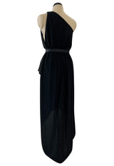 Easy to Wear 1970s Halston Black Jersey One Shoulder High Low Dress